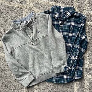 Vineyard Vines Gray Pullover and Green Plaid Shirt